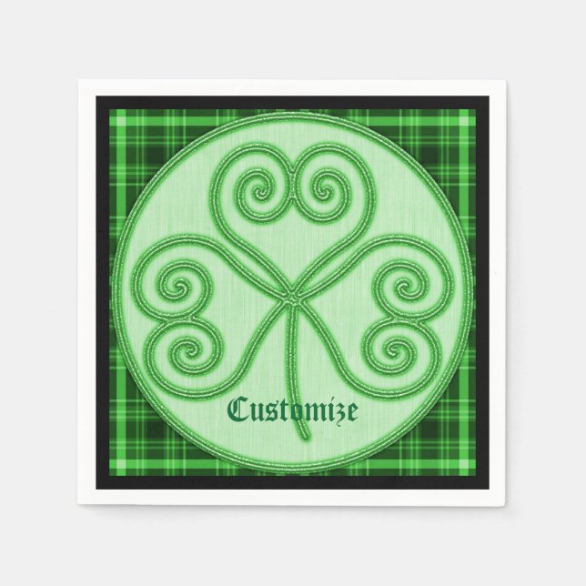 Servilleta De Papel Toques de Shamrock verdes y negros (Anverso)
