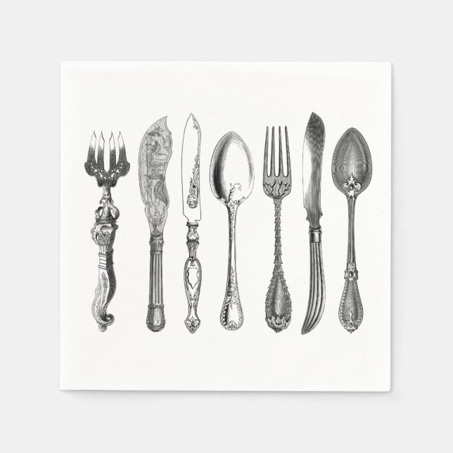 Servilleta De Papel Toques de Silverware Vintage (Anverso)