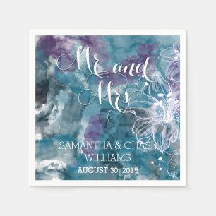 SERVILLETA DE PAPEL TORMENTA BLUE WATERCOLOR HIBISCUS BODA