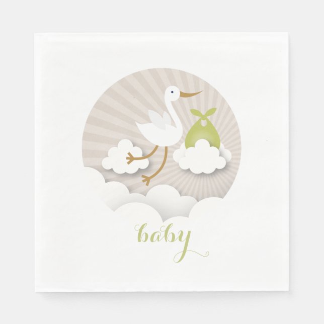 Servilleta De Papel Tormenta + nubes Neutral Green Baby Shower Napkins (Anverso)