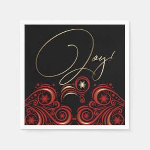 Servilleta De Papel Tornillos y copos de nieve Alegría roja y dorada