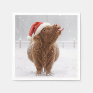 Servilleta De Papel Toro de las Tierras Altas de Navidad atrapando cop