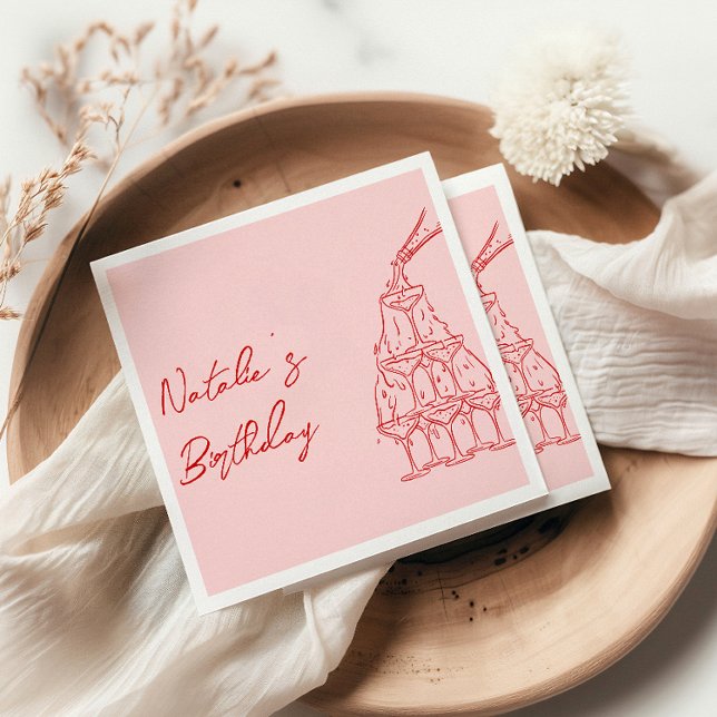 Servilleta De Papel Torre de Champagne con mano rosa retro Cumpleaños (Subido por el creador)