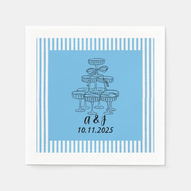 Servilleta De Papel Torre de champán azul y blanco (Anverso)