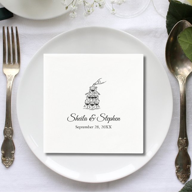 Servilleta De Papel Torre de champán personalizada para cóctel de boda (Personalized champagne tower napkins add celebratory flair to wedding cocktail moments.)