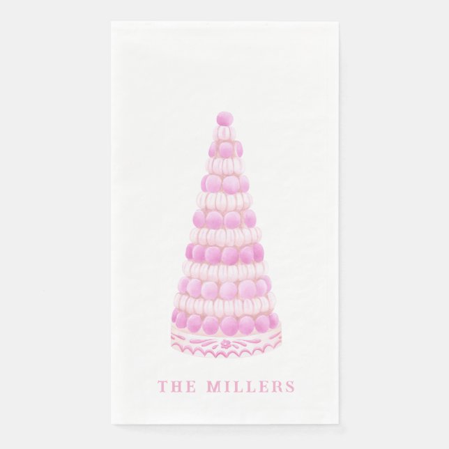 Servilleta De Papel Torre de Macarons Rosados Personalizados (Anverso)