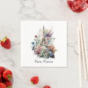 Servilleta De Papel Torre Eiffel Acuarela Florales París Francia
