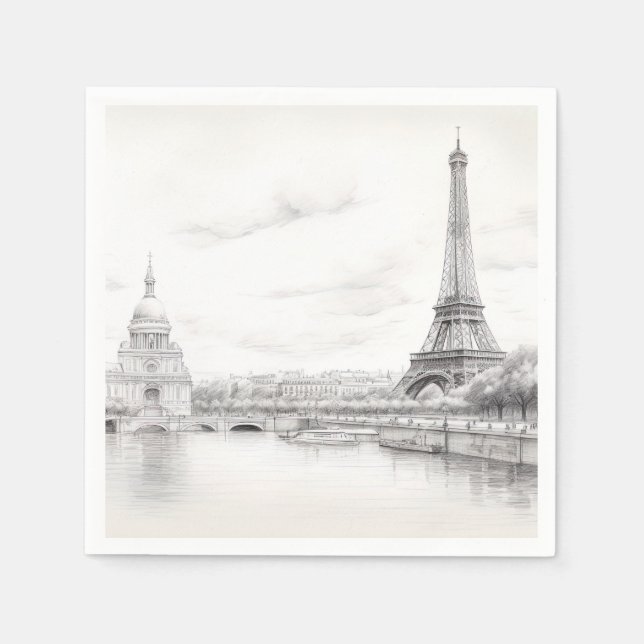 Servilleta De Papel Torre Eiffel de época, boceto Diseño (Anverso)