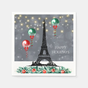 Servilleta De Papel Torre Eiffel de Invierno, globos Navidades por noc