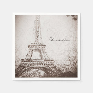 Servilleta De Papel Torre Eiffel de París Vintage y Rosas Chic Elegant