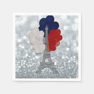Servilleta De Papel Torre Eiffel Purpurina Plateada Fiesta Rojo Blanco