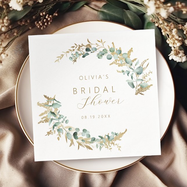 Servilleta De Papel Tórrida ducha de novia eucalipto dorado boho (Rustic eucalyptus gold greenery boho Bridal Shower Napkins)