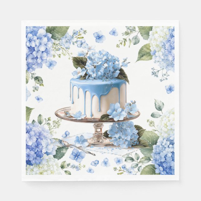 Servilleta De Papel Torta con flores de Hortensia (Anverso)