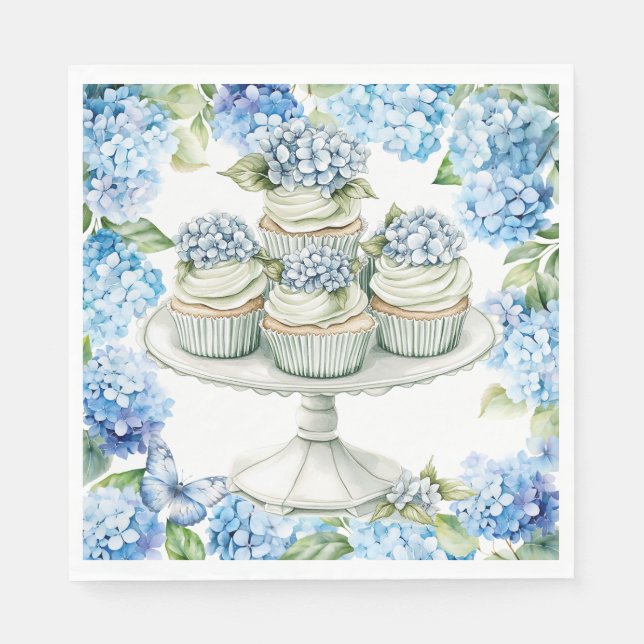 Servilleta De Papel Torta con flores de Hortensia (Anverso)