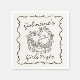 Servilleta De Papel Torta Coquette Corazón Retro Lazo Beige Galentines