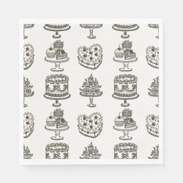 Servilleta De Papel Torta Coquette Corazón Retro Lazo Beige San Valent