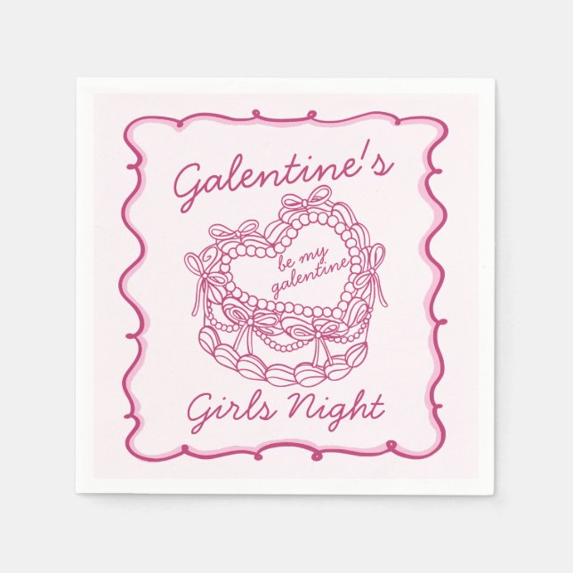 Servilleta De Papel Torta Coquette Corazón Retro Lazo Rosa Galentines (Anverso)