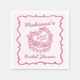 Servilleta De Papel Torta Coquette de Corazón Retro con Lazo Rosa para