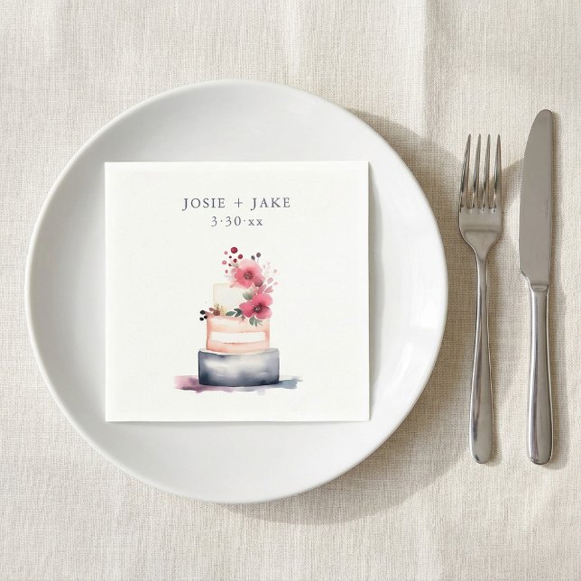 Servilleta De Papel Torta de boda con acuarela bonita (Pretty watercolor wedding cake napkins.)