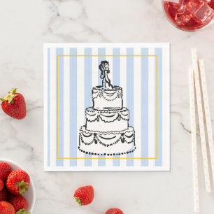 Servilleta De Papel Torta de boda de rayas caprichosas azul claro eleg