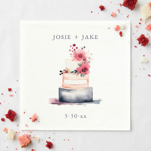 Servilleta De Papel Torta de boda simple con acuarela bonita