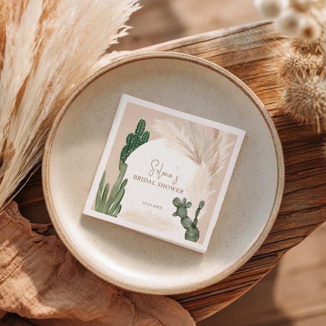 Servilleta De Papel Torta de cactus boho pampas arco desierto despedid (Boho cactus pampas arch desert bridal shower napkins)