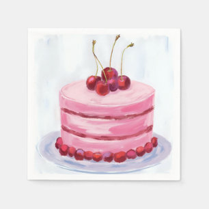 Servilleta De Papel Torta de cereza rosa Pastel Acuarela Fiesta de cel
