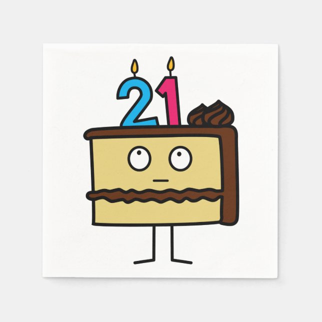 Servilleta De Papel Torta de cumpleaños 21 con velas (Anverso)