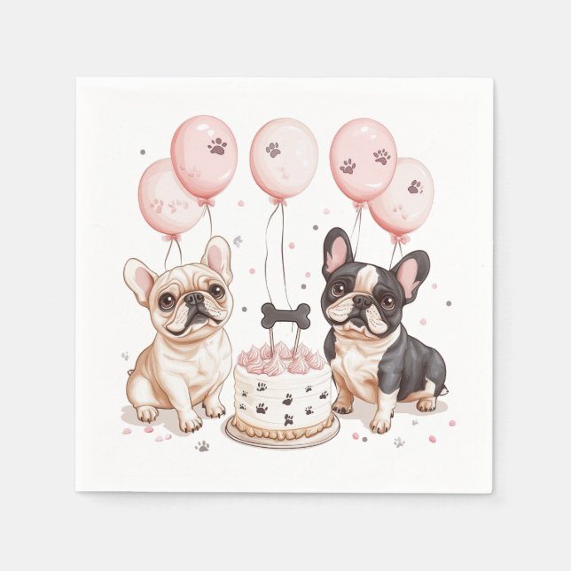 Servilleta De Papel Torta de cumpleaños de Bulldoges franceses (Anverso)
