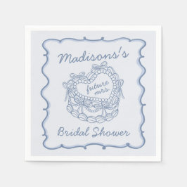 Servilleta De Papel Torta de Lluvia de Novia Corazón Retro Lazo Azul C