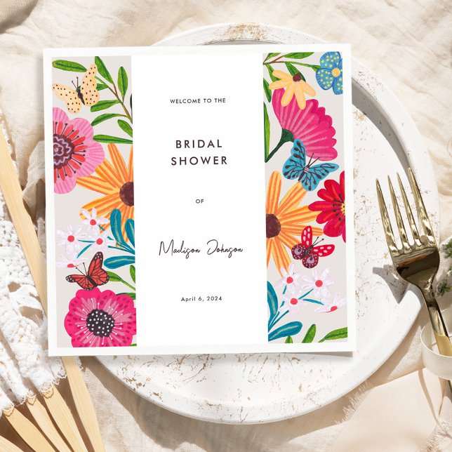 Servilleta De Papel Torta Nupcial de Flores Silvestres Brillantes Colo (Colorful Bright Wildflower Bridal Shower Napkins)