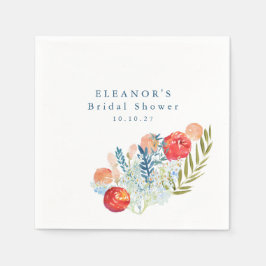 Servilleta De Papel Torta Nupcial Floral Acuarela Vintage Azul Rojo