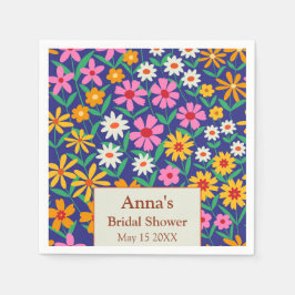 Servilleta De Papel Torta Nupcial Retro Boho Floral Rosa Naranja 