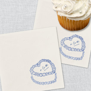 Servilleta De Papel Torta Vintage Dibujada a Mano Azul Caprichosa Boda