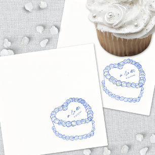 Servilleta De Papel Torta Vintage Dibujada a Mano Azul Caprichosa Boda
