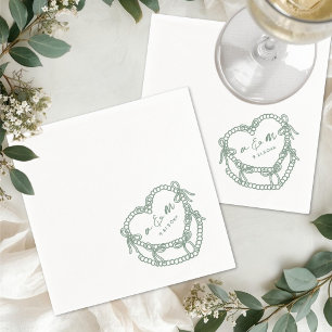 Servilleta De Papel Torta Vintage Dibujada a Mano Verde Boda
