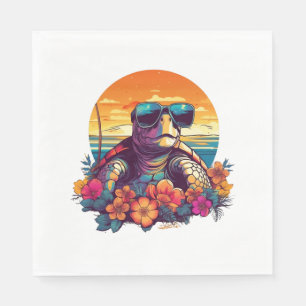 Servilleta De Papel Tortuga con gafas de sol en la playa