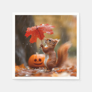 Servilleta De Papel Tortuga con paraguas de hojas - Lluvia otoñal