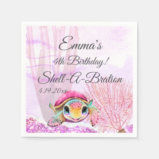 Servilleta De Papel Tortuga, cuarto cumpleaños, bajo el mar (Anverso)