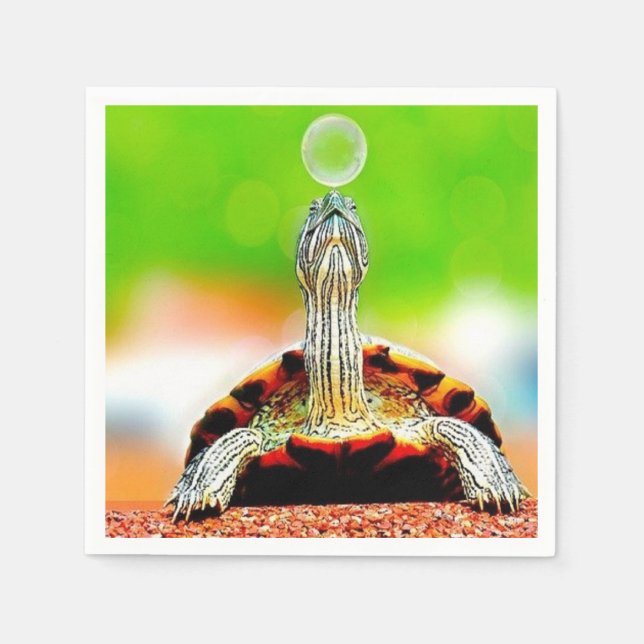 Servilleta De Papel Tortuga feliz con burbuja (Anverso)