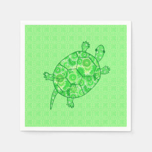 Servilleta De Papel Tortuga giratoria fractal - cal y verde esmeralda