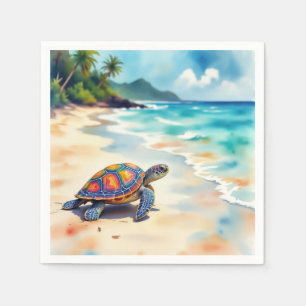 Servilleta De Papel Tortuga marina acuarela en una playa