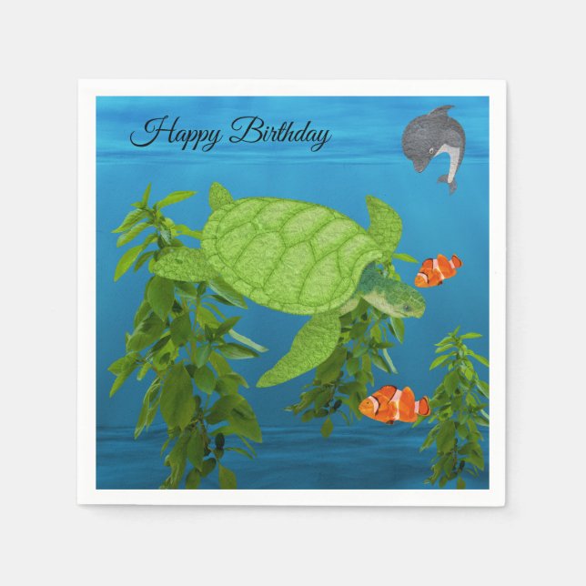 Servilleta De Papel Tortuga marina bajo el océano (Anverso)