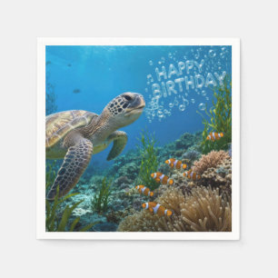 Servilleta De Papel Tortuga marina con burbujas de cumpleaños