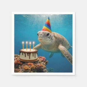 Servilleta De Papel Tortuga marina con pastel de cumpleaños