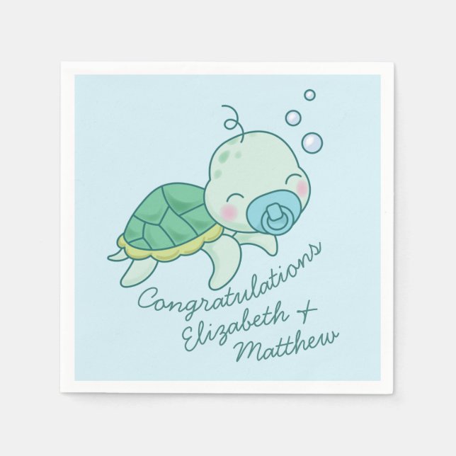 Servilleta De Papel Tortuga marina cutánea Baby Shower Kawaii Blue Boy (Anverso)