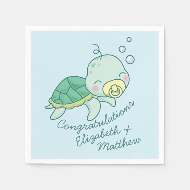 Servilleta De Papel Tortuga marina cute Baby Shower Kawaii (Anverso)