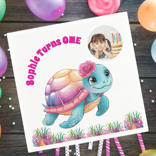 Servilleta De Papel Tortuga marina floral cúrcuma foto cumpleaños