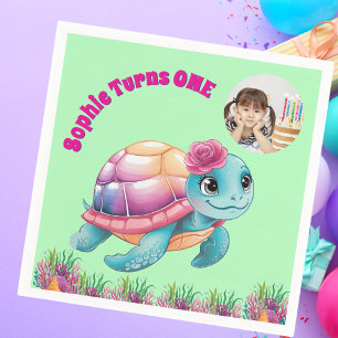 Servilleta De Papel Tortuga marina floral cúrcuma foto cumpleaños