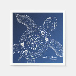 Servilleta De Papel Tortuga Marina Hawaiana Blanca en Boda de Playa Az